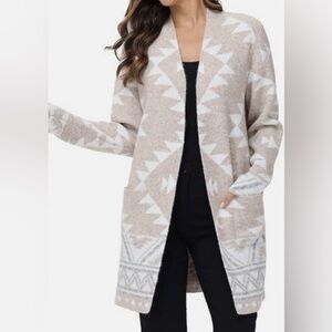 Frye Ladies' Patterned Cardigan Sweater tan white size small